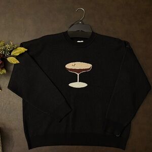 NWT Boutique Black Sweater with Espresso Martini Cocktail Design